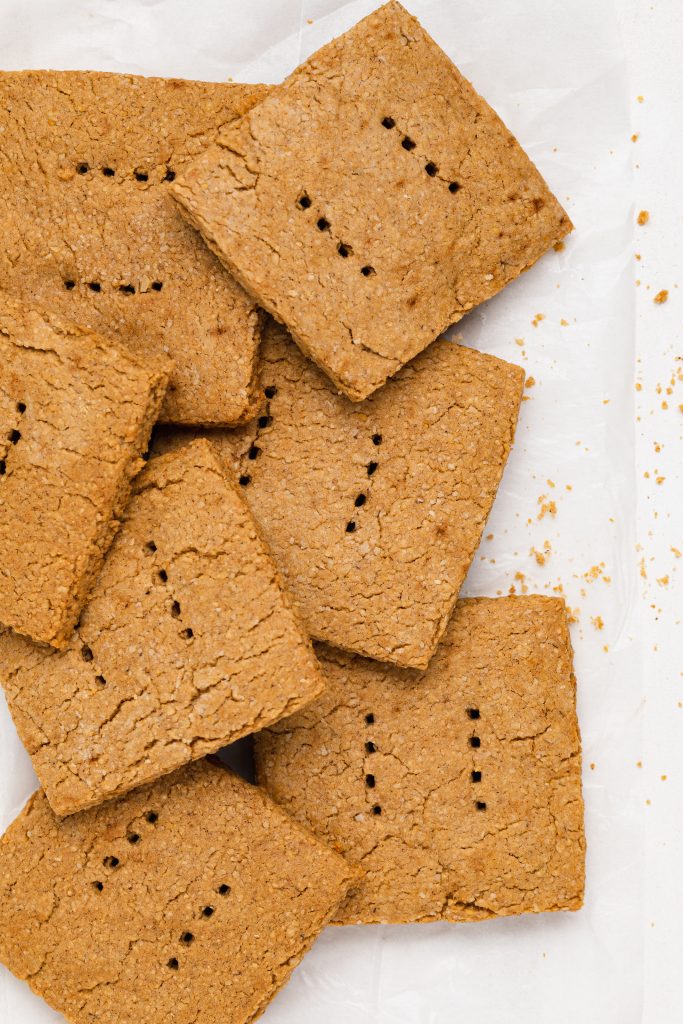 overhead image of vegan graham crackers on a table