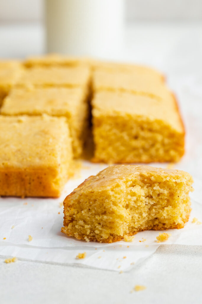 gluten-free cornbread with a bite taken out