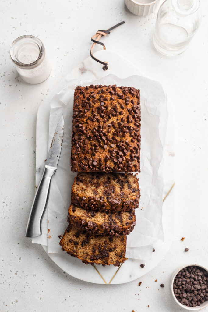 overhead image of almond flour banana bread
