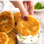 Leftover Mashed Potato Cakes with Chive-Onion Dip pin