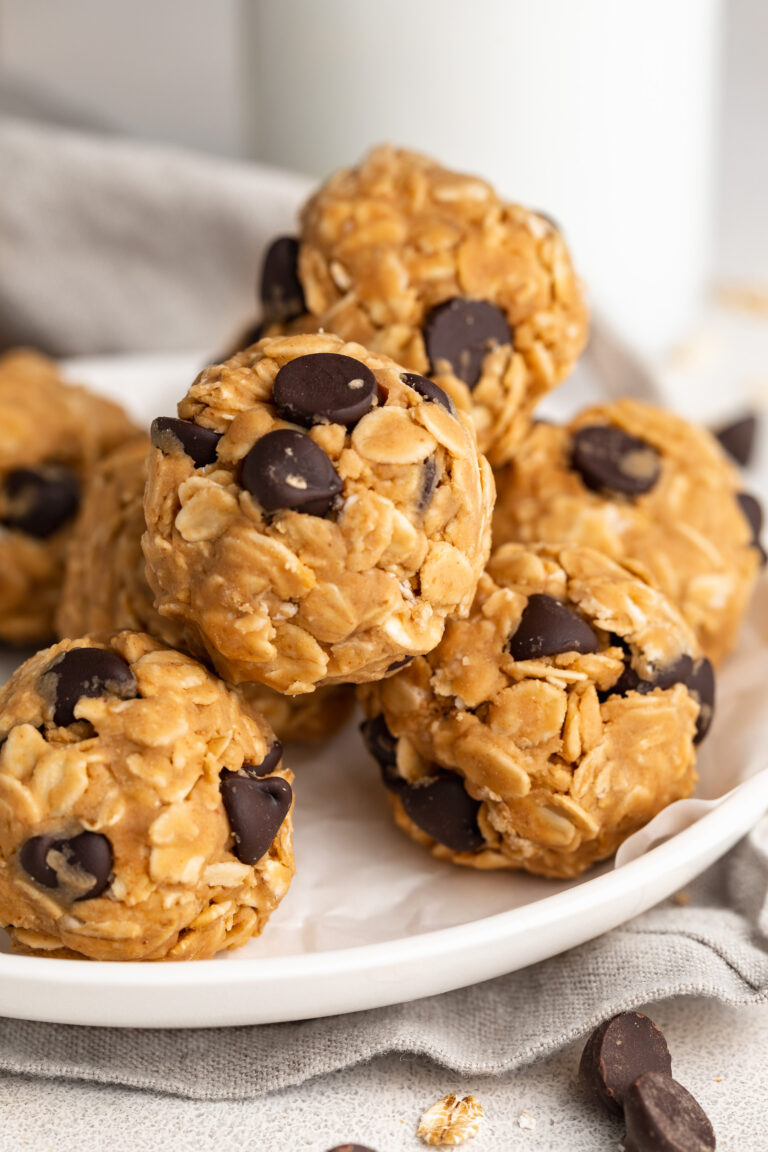 cookie dough protein balls on a plate