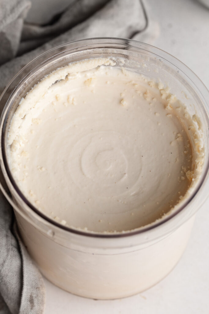 2 ingredient protein ice cream just churned in a ninja creami container.