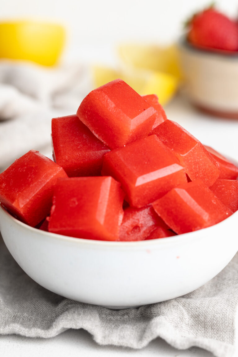 strawberry lemonade electrolyte gummies in a small bowl.